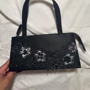 black satin hand beaded handbag